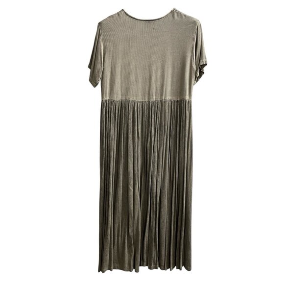 Vintage‎ Jasmine KVM Dress  M Gray Pleated Embroidered Floral Maxi Whimsigoth - Picture 3 of 9